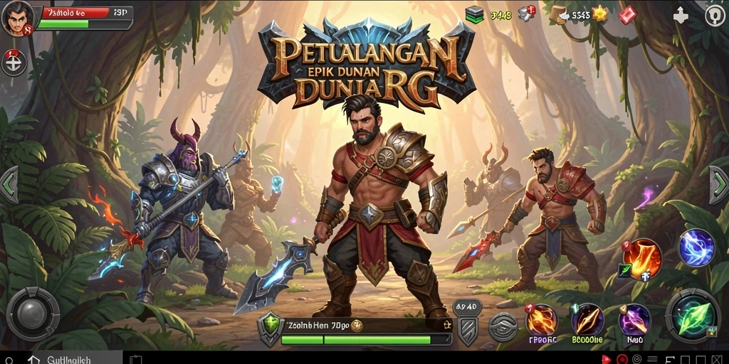 Screenshot gameplay 4P4P menampilkan pertarungan dinamis dan dunia yang indah.