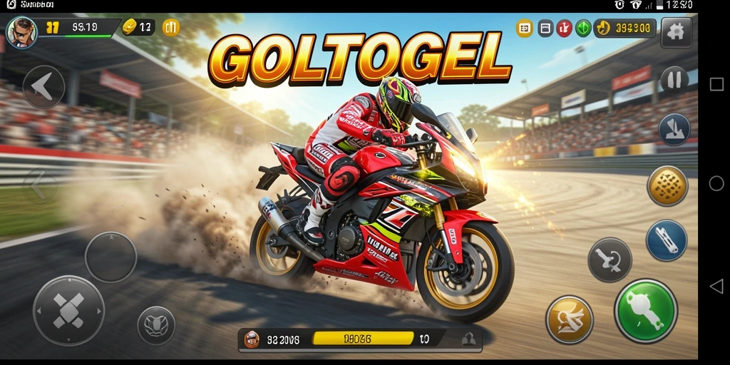 Gameplay GOLTOGEL dengan aksi balapan motor yang intens.