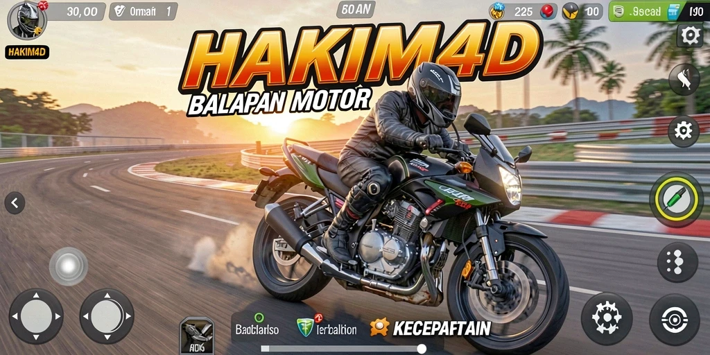 Tampilan gameplay HAKIM4D saat balapan motor di lintasan terbuka.