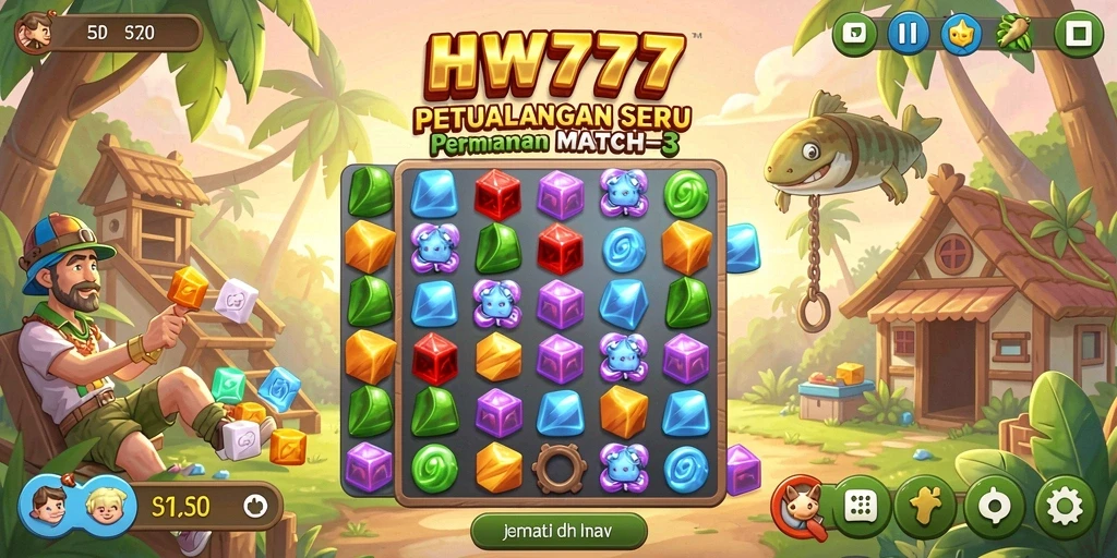 Tampilan menarik dari gameplay seru HW777 Match-3.