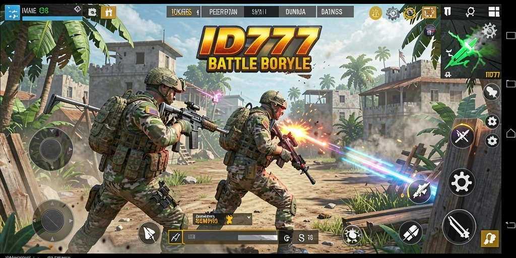 Tangkapan layar gameplay menampilkan aksi seru Battle Royale di ID777.
