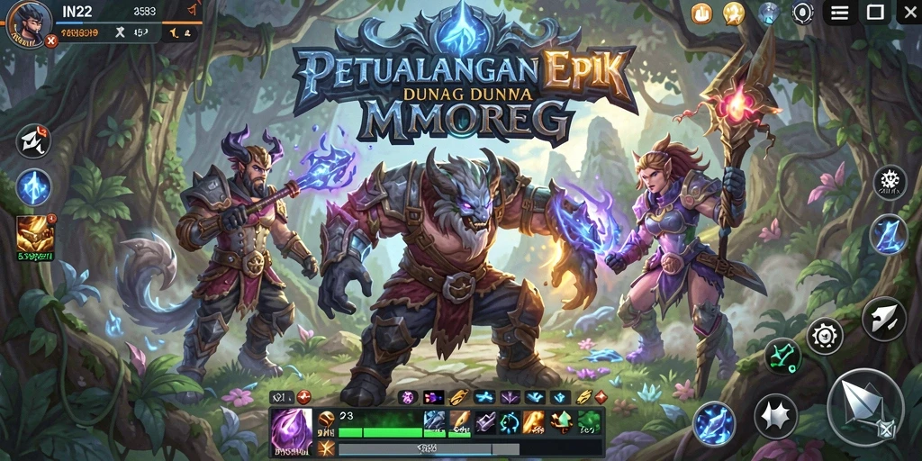 Screenshot utama gameplay IN22 menampilkan aksi pertempuran mendebarkan dalam dunia MMORPG.