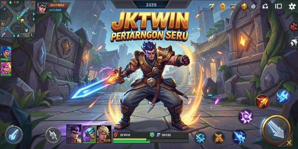 Tangkapan layar gameplay seru dari JKTWIN dengan aksi pertarungan.