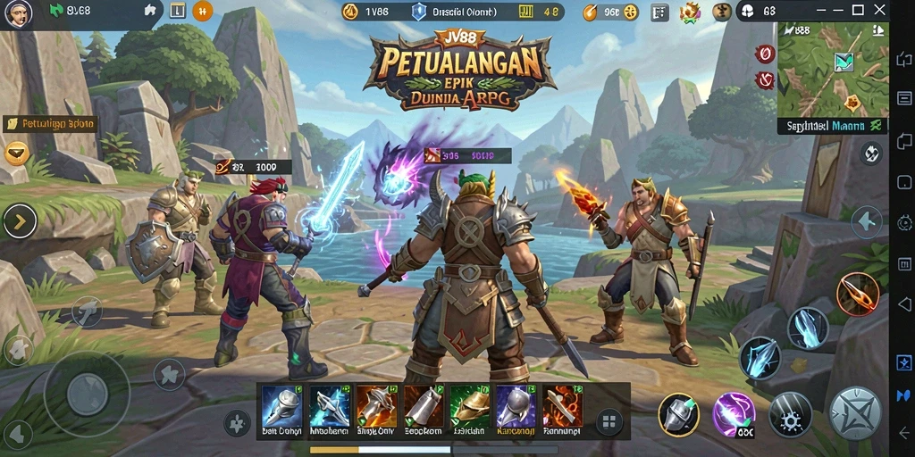 Screenshot gameplay JV88 menunjukkan aksi pertempuran seru dan karakter menarik.