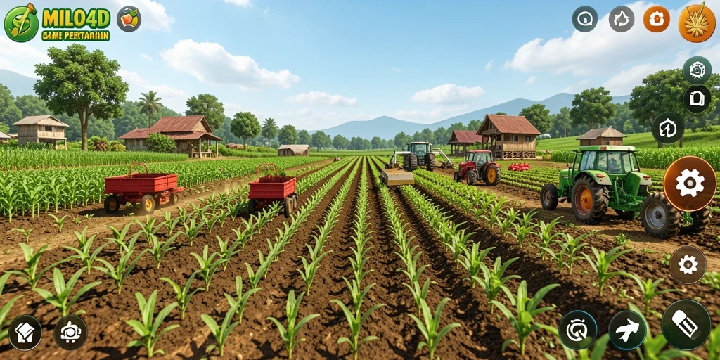 Screenshot gameplay yang menampilkan aktivitas pertanian di MILO4D.