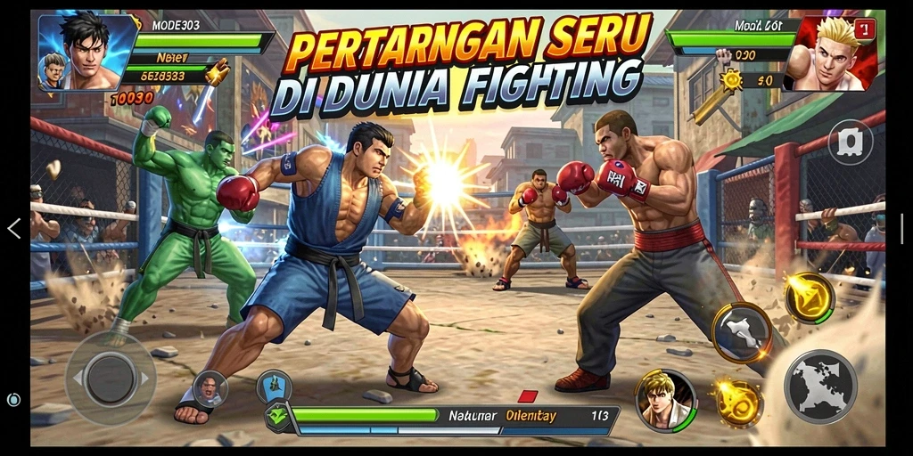 Screenshot gameplay MODE303 menampilkan aksi pertarungan yang intens.