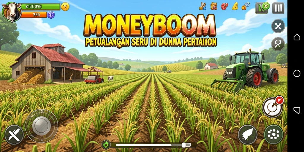 Tampilan gameplay MONEYBOOM yang menarik dalam dunia pertanian.