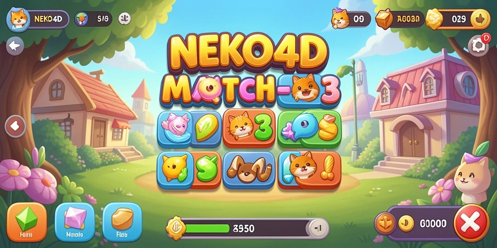 Tampilan gameplay menarik dengan elemen Match-3 yang berwarna-warni.