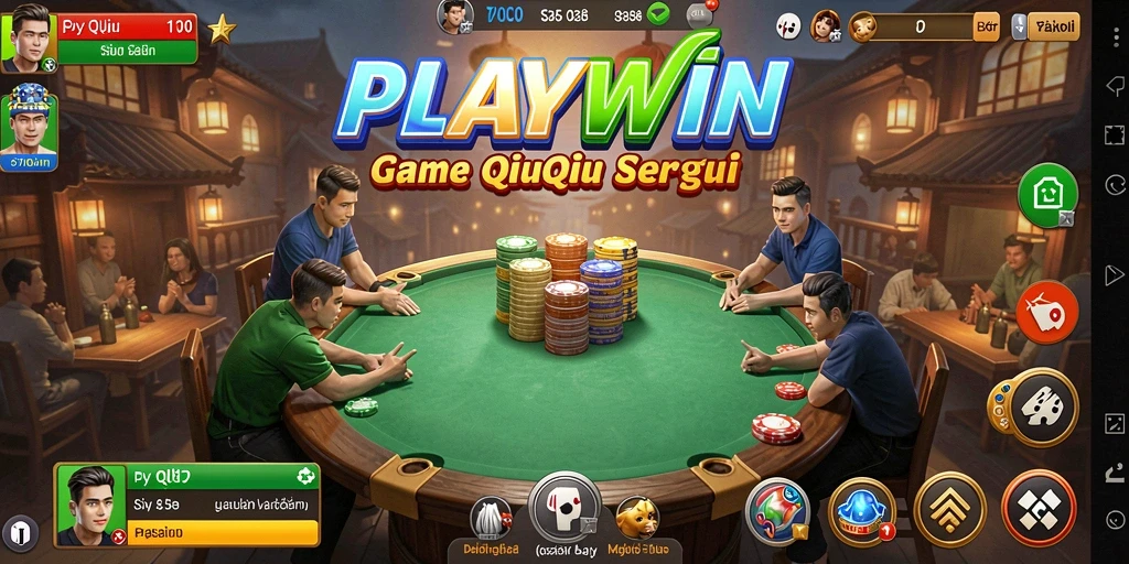 Screenshot utama PLAYWIN menunjukkan suasana permainan QiuQiu yang seru.