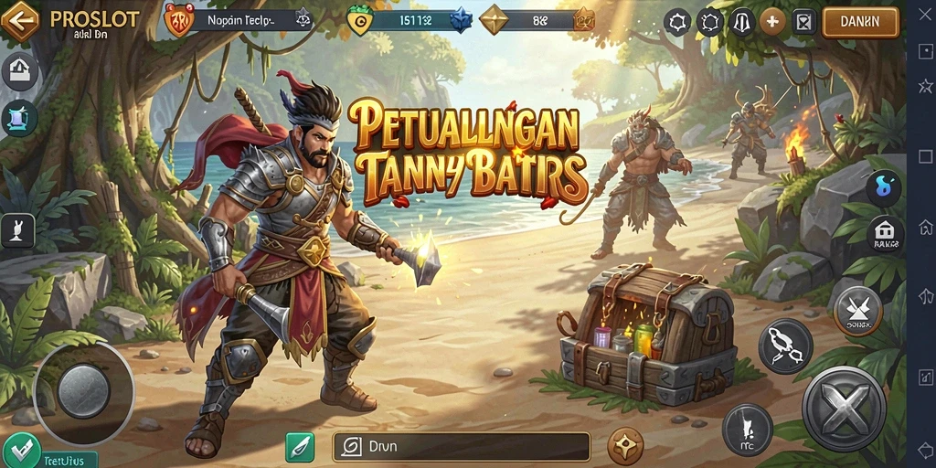 Screenshot gameplay PROSLOT yang menampilkan petualangan seru di dunia terbuka.