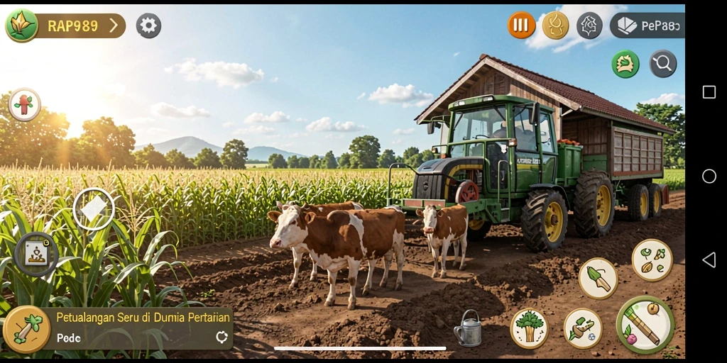 Tampilan gameplay menarik dengan berbagai aktivitas pertanian.