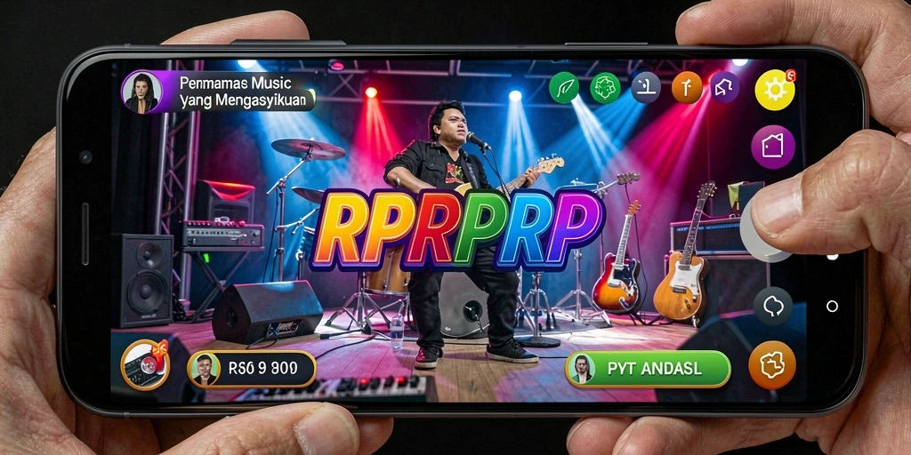 Tangkapan layar RPRPRP menunjukkan gameplay seru dengan musik yang menggugah semangat.