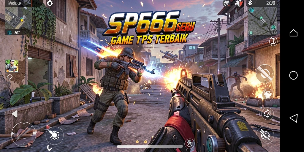 Screenshot utama menampilkan aksi tembak-menembak yang seru dalam SP666.