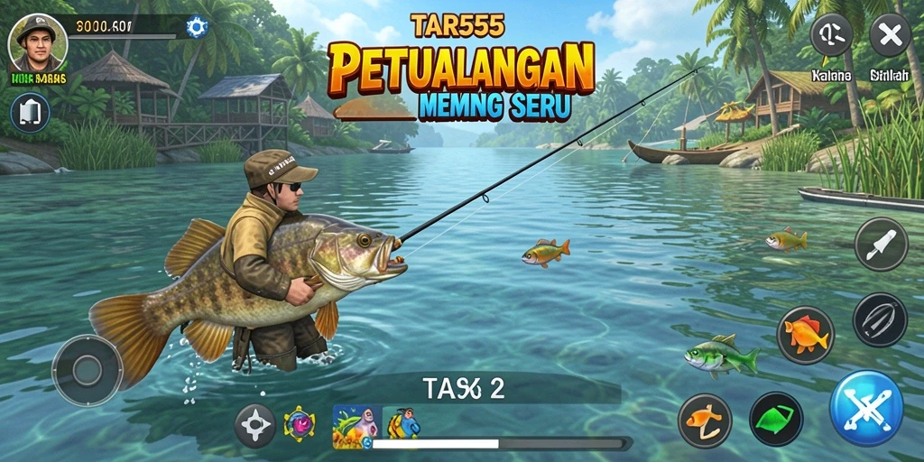 Gameplay seru dalam TAR555 saat menangkap ikan yang besar.