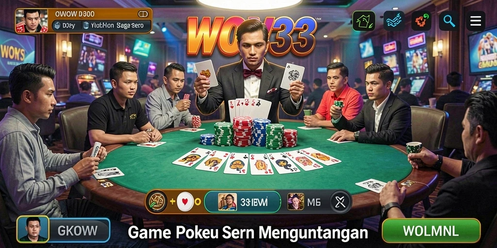 Screenshot gameplay WOW33 menampilkan aksi Poker yang mendebarkan.